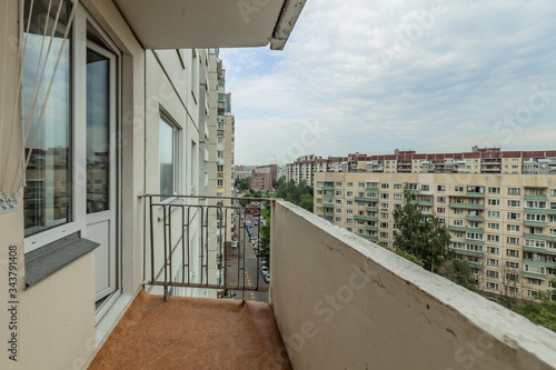 Old common open balcony in residential building