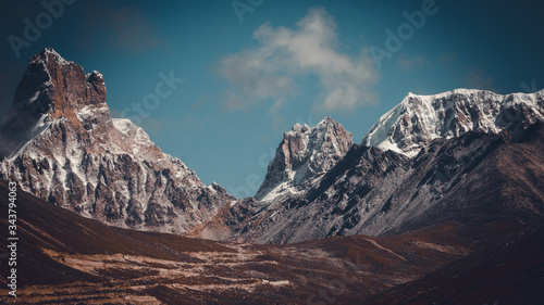 Majestic mountain peaks at Zero point in Yumthang, North Sikkim, India