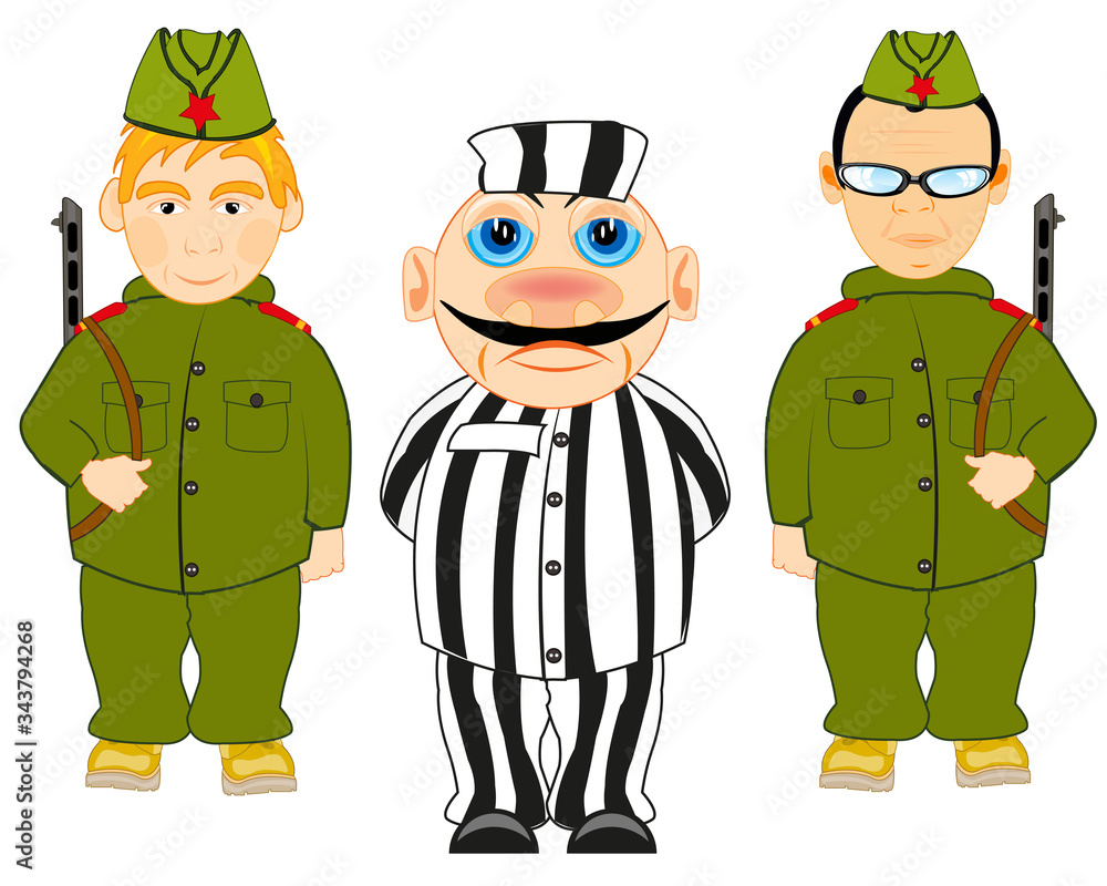 Arrested criminal and two soldiers with automaton Arrested criminal and two soldiers with automaton