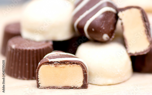 Variety of dark and white chocolate desserts