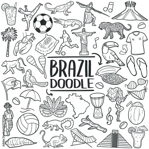 Brazil Travel. Famous Symbols Building. Traditional Doodle Drawn Sketch Hand Made Design Vector.