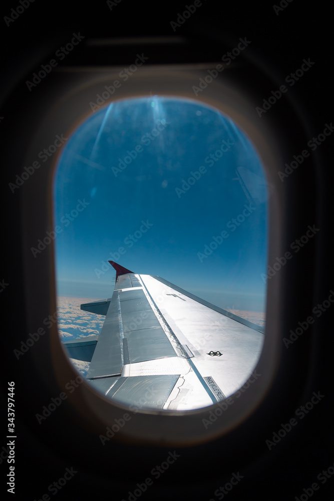 View from airplane on blue sky