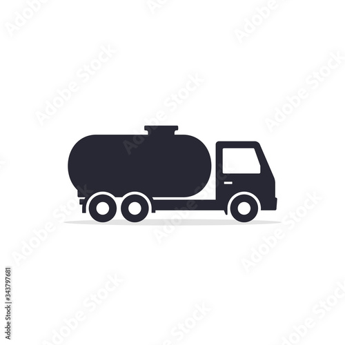Tank truck icon, cistern truck sign, black flat silhouette illustration