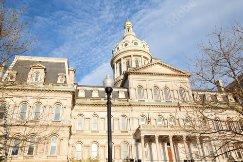 Close-up to the building of the City hall of Baltimore, Maryland, United States.