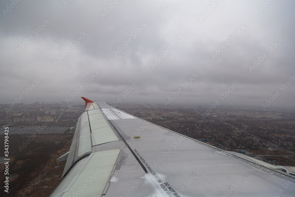 View from airplane on dark sly