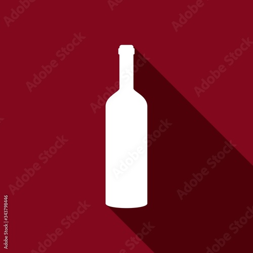 Wine bottle icon with long shadow. Vector illustration