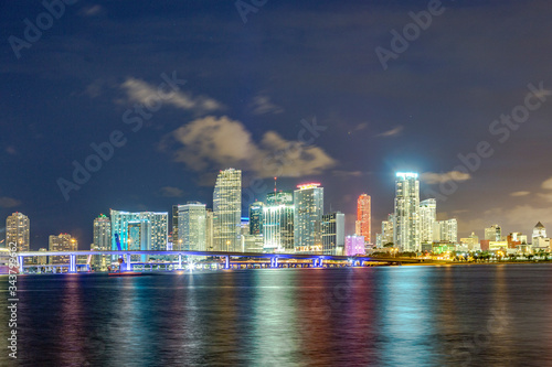 Miami city skyline panorama at dusk