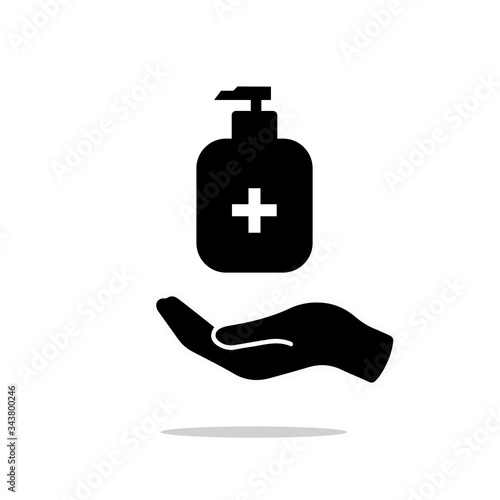 Disinfection. Hand sanitizer bottle icon, washing gel. Vector illustrationDisinfection. Hand sanitizer bottle icon, washing gel. Vector illustration	
