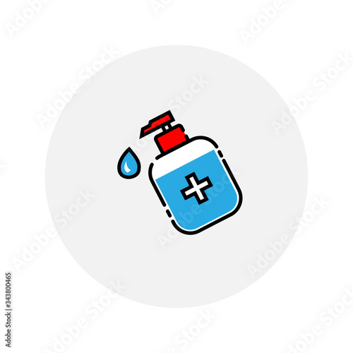 Disinfection. Hand sanitizer bottle icon, washing gel. Vector illustrationDisinfection. Hand sanitizer bottle icon, washing gel. Vector illustration	
