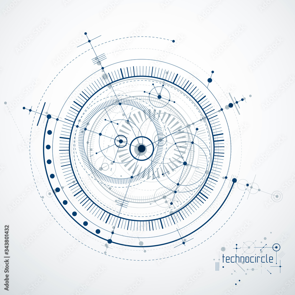 Mechanical scheme, vector engineering drawing with circles and geometric parts of mechanism. Technical plan can be used in web design and as wallpaper or background. Mechanical scheme, vector engineering drawing with circles and geometric parts of mechanism. Technical plan can be used in web design and as wallpaper or background.
