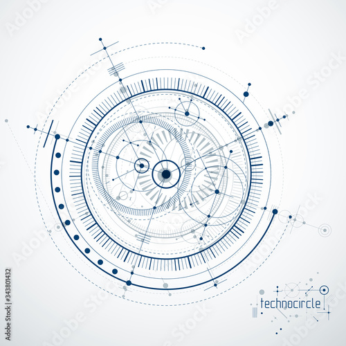 Mechanical scheme, vector engineering drawing with circles and geometric parts of mechanism. Technical plan can be used in web design and as wallpaper or background.