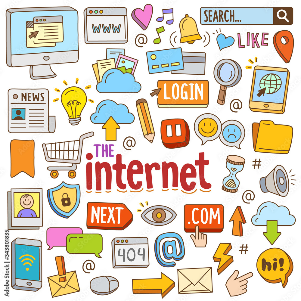 Hand drawn Cartoon set in doodle color - Internet (World Wide Web) Hand drawn Cartoon set in doodle color - Internet (World Wide Web)