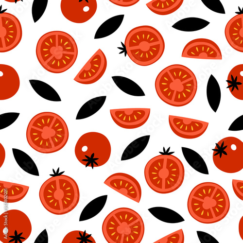 Fototapeta Naklejka Na Ścianę i Meble -  Fresh tomatoes vector seamless pattern. Overlapping background, wallpaper, good for printing.