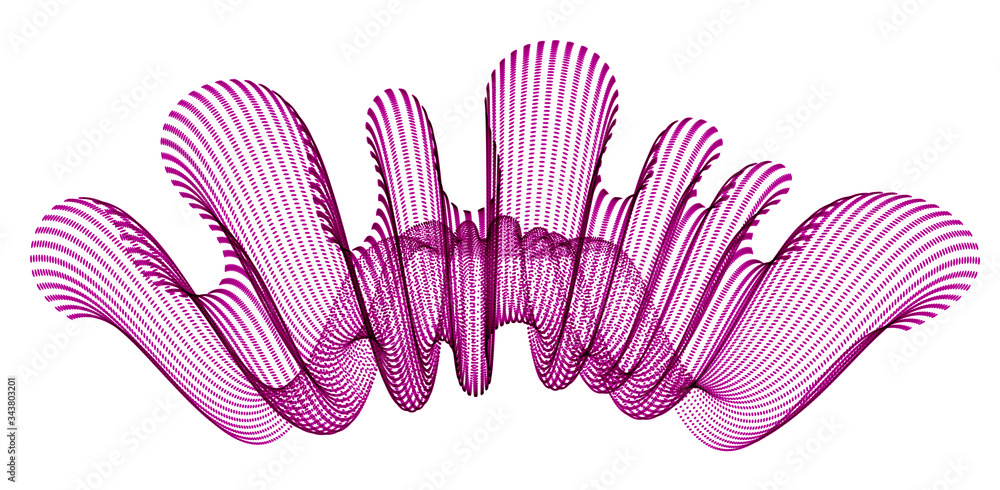 Flowing particles wave, transparent tulle textile on wind, dynamic motion curve lines. 3d vector illustration. Beautiful calming wave shaped array of blended points. Flowing particles wave, transparent tulle textile on wind, dynamic motion curve lines. 3d vector illustration. Beautiful calming wave shaped array of blended points.