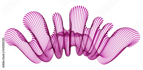 Flowing particles wave, transparent tulle textile on wind, dynamic motion curve lines. 3d vector illustration. Beautiful calming wave shaped array of blended points.