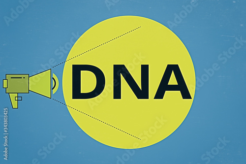 Word writing text Dna. Business photo showcasing a selfreplicating material wpresent in nearly all living organisms Megaphone with Pitch Power Level Volume Sound Icon and Blank Circle photo