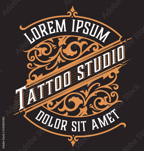 Tatto logo. Vintage style with Floral Ornaments