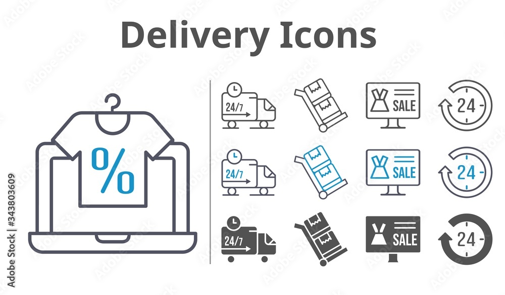 delivery icons icon set included online shop, 24-hours, delivery truck, trolley icons delivery icons icon set included online shop, 24-hours, delivery truck, trolley icons