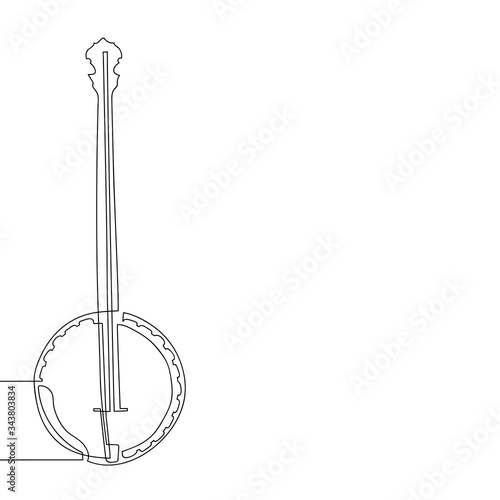 Western country music poster with american banjo, Continuous drawing of a single line. Vector design template in a linear style. Poster music concert, festival
