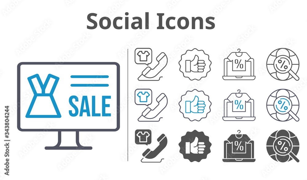 social icons icon set included online shop, like, phone call, internet icons social icons icon set included online shop, like, phone call, internet icons
