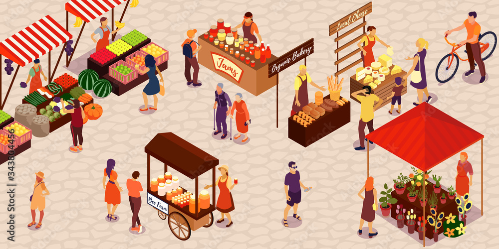 Isometric Farm Market Illustration Stock Vector | Adobe Stock