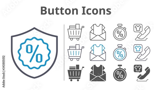 button icons icon set included newsletter, shopping cart, warranty, phone call, stopwatch icons
