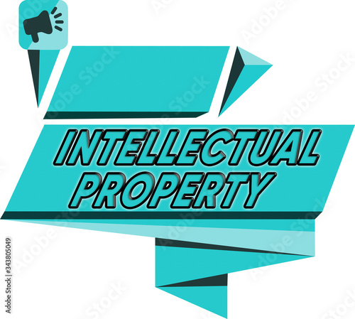 Word writing text Intellectual Property. Business photo showcasing Protect from Unauthorized use Patented work or Idea Quadrangular Abstract Shape Formation Horizontal Graphic Outline Megaphone