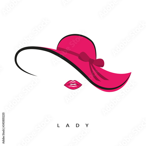 womens pink hat with bow and sexy lips vector illustration EPS10