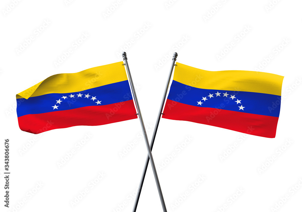 Venezuela flags crossed isolated on a white background. 3D Rendering Venezuela flags crossed isolated on a white background. 3D Rendering