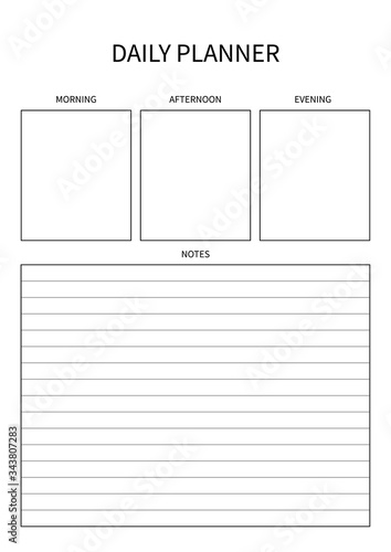 Daily planner for diary, organiser, notebook. Printable A4 planner. Vector Illustration.