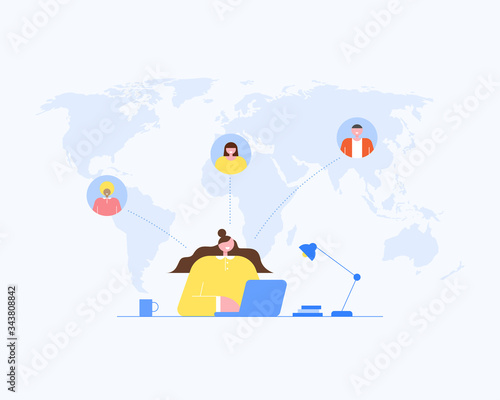Young woman talking with colleague. Video conference. Work from home. Video call, Meeting online concept.