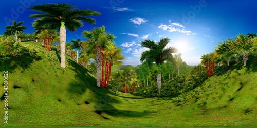 Fototapeta Naklejka Na Ścianę i Meble -  Tropical park in the afternoon 3d rendering