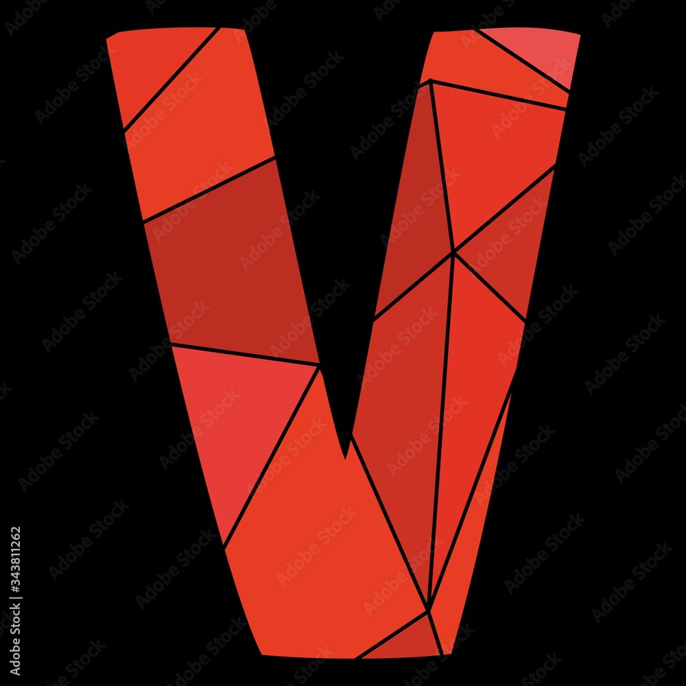 Fototapeta premium V red alphabet vector letter isolated on black background