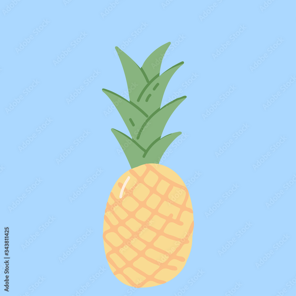 Pineapple. Hand drawn pineapple isolated on blue. Vector Pineapple. Hand drawn pineapple isolated on blue. Vector