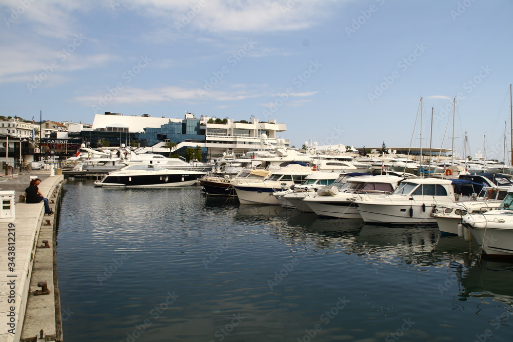 motor boats and yachts in the port of cannes, france,