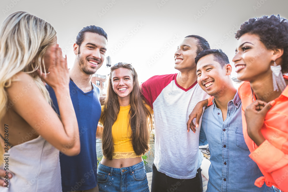 Group of friends having party on a rooftop Group of friends having party on a rooftop