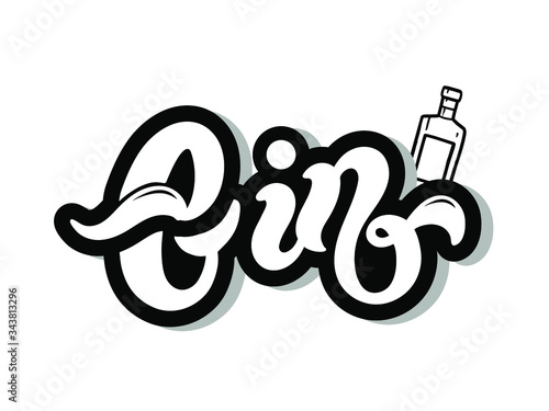 Gin. Type of alcoholic drink. Hand drawn lettering. Vector illustration. Best for restaurant or bar design