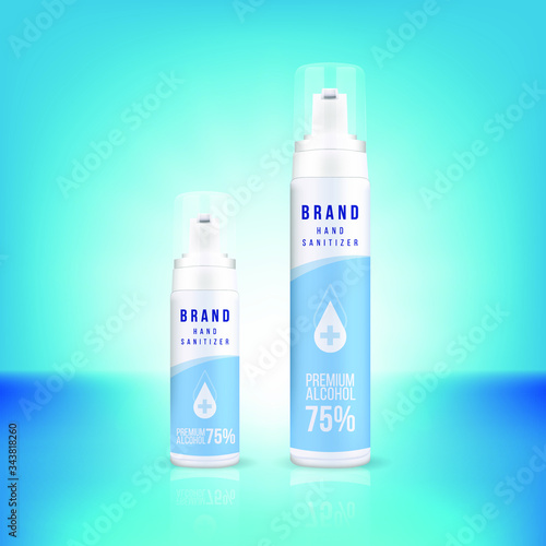 Hand sanitizer bottle Pump dispenser package for liquid soap antibactrial gel and label design vector graphic template for packaging design