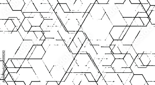 Rough, irregular texture composed of monochrome geometric elements. Overlay distressed grunge background. Abstract vector illustration. Isolated on white background. EPS10