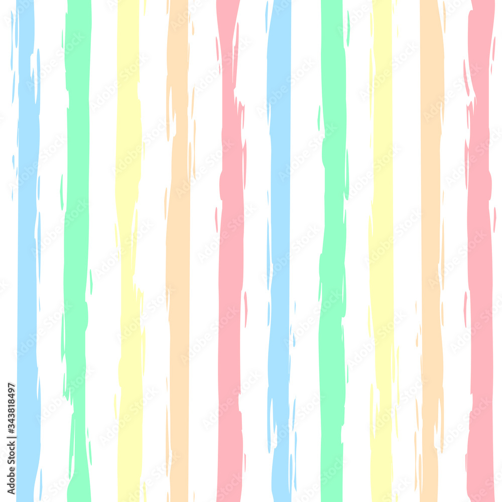 Seamless geometric pattern with colorful stripes on a white background. Rainbow. Isolated  background. Great for fabric, wallpaper, textile, wrapping. Vector illustration. 