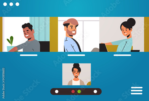 mix race friends meeting during video call stay and work from home Covid-19 pandemic coronavirus quarantine concept people having virtual fun live conference horizontal vector illustration