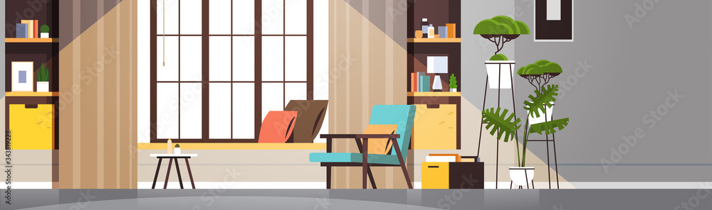 modern empty living room interior no people apartment with furniture horizontal vector illustration modern empty living room interior no people apartment with furniture horizontal vector illustration