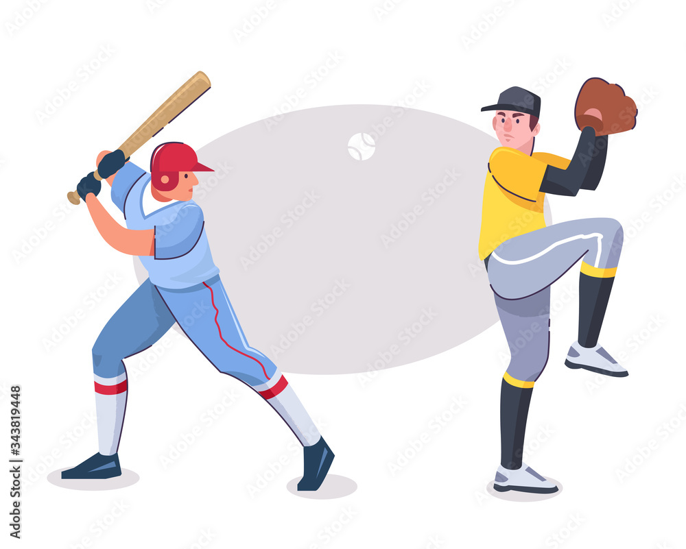 Vector character baseball player batter, pitcher