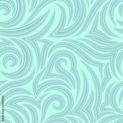 Vector seamless pattern of flowing and broken lines with cuts in the middle with sharp ends on an isolated turquoise background.Texture in pastel colors from flowing stripes. Swirl or waves.
