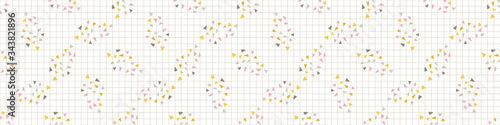 Bright scandi confetti seamless vector border pattern. Stylized cute kids sprinkles doodle ribbon edge. Kawaii ditsy playful deco ribbon trim. Decorative modern girly japanese stationery washi tape.