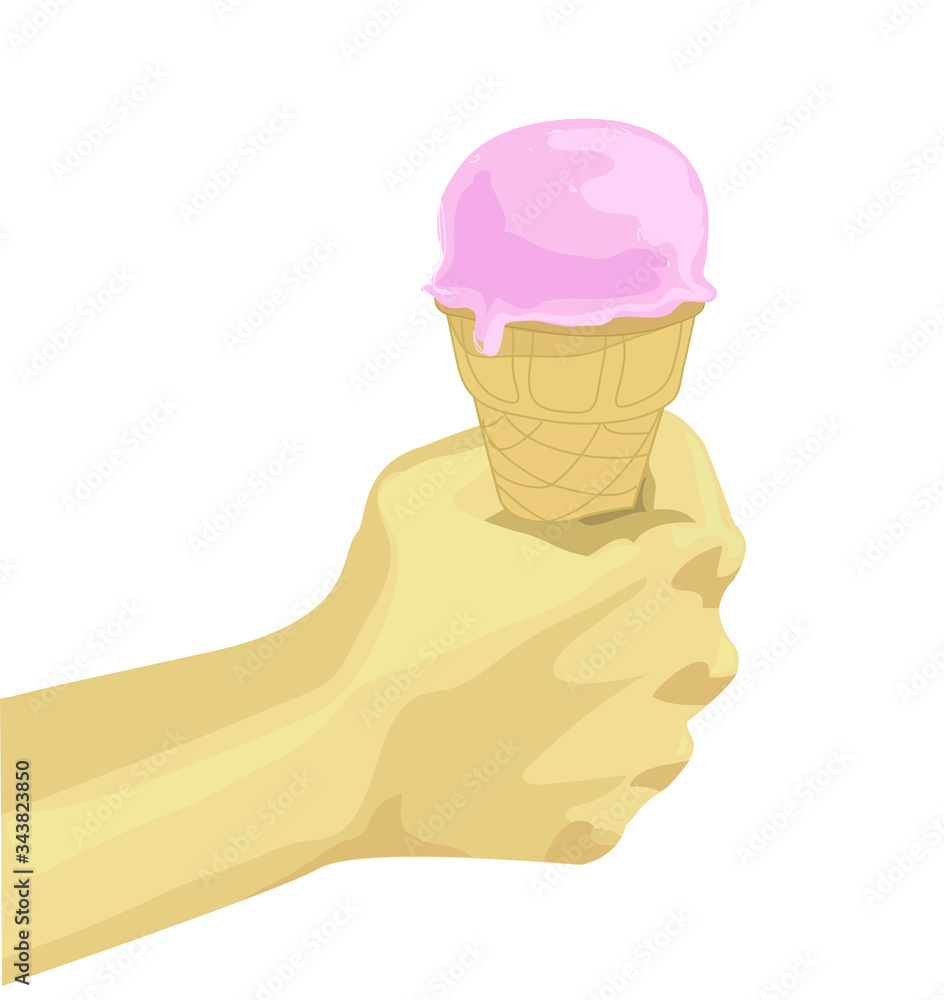 hand holding ice cream cone scoop summer sweet snack isolated on white background hand holding ice cream cone scoop summer sweet snack isolated on white background