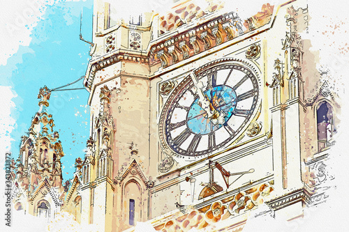 Canvas Print Watercolor painting picture of City hall of viena at Austria.