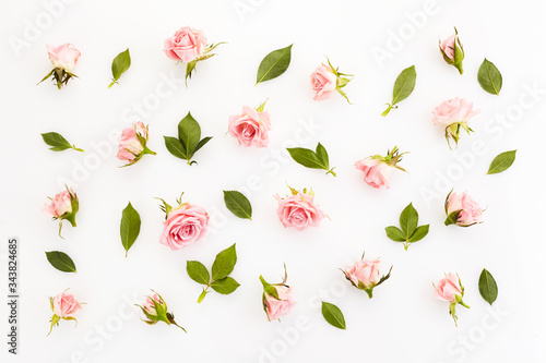 Wallpaper Mural Floral pattern made from pink roses. Flat lay, top view Torontodigital.ca