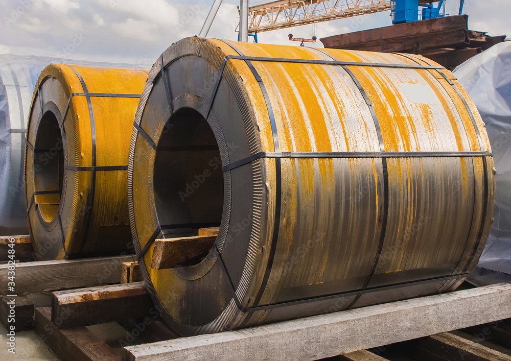 Sheet metal packaging with traces of rust in the industrial zone, metal billet for production Sheet metal packaging with traces of rust in the industrial zone, metal billet for production