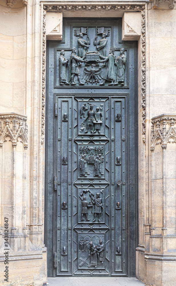Old iron door - entrance to the medieval Gothic cathedral